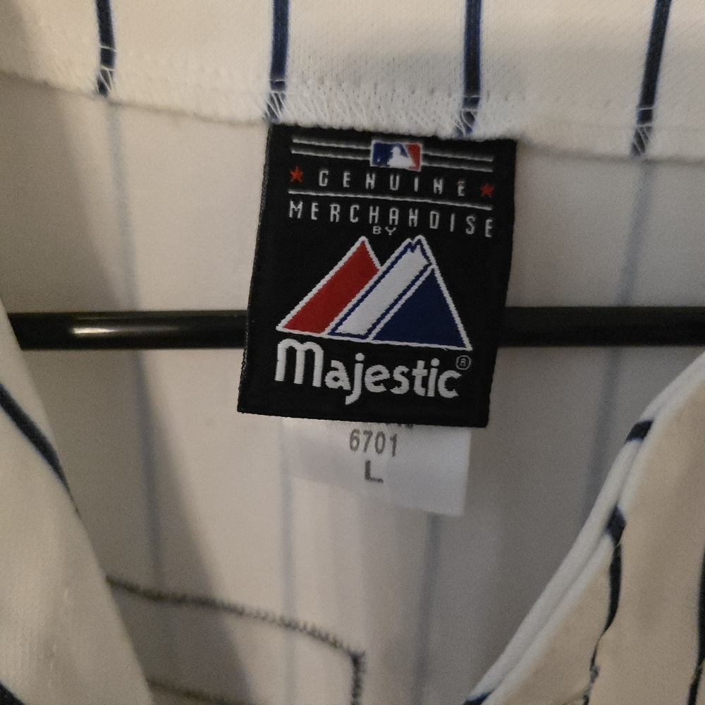 Majestic Men's White Shirt with Blue Stripes